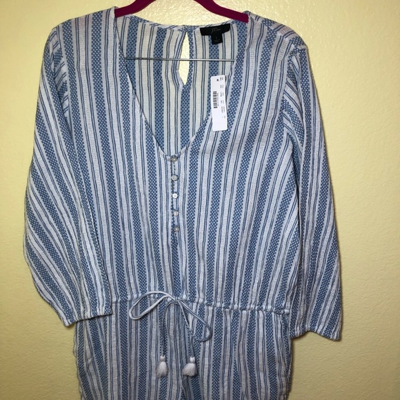 J. Crew Romper short Cotton Blue White Stripe Vacation Beach size L - Picture 4 of 11